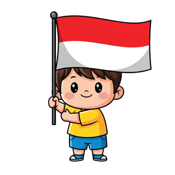 Cartoon Boy Holding Indonesian Flag Cheerful Expression National Pride Isolated On Transparent Background png