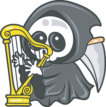 Skull playing a harpa. Angel of death cute elements. vector