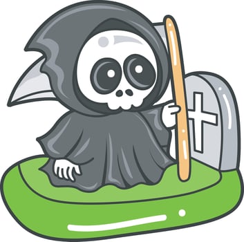 Skull in the grave. Angel of death cute elements. vector