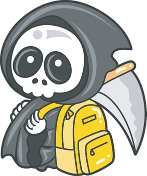 Skull want to going to school. Angel of death cute elements. vector