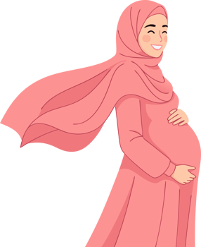 Pregnant Woman Smiling in Pink Hijab with Flowing Scarf and Joyful Expression png