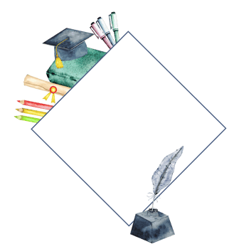 Creative back to school design with rhombus frame for kids education projects. Start of school year. Copy space. Watercolor illustration. Hand drawn. Isolated png