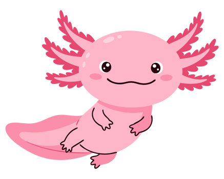 Happy Pink Axolotl Swimming Underwater in a Friendly and Playful Environment, Perfect for Animal Lovers and Amphibian Enthusiasts png