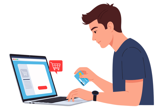 Young Man Shopping Online with Credit Card at Laptop in Concept png