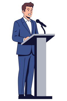 Professional Speaker at Podium Delivering Engaging Presentation png