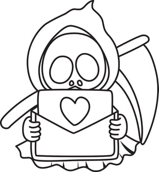 Outline of skull bring a love letter. Coloring pages of cute skull. vector