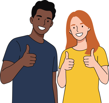 Happy and Diverse Couple Giving Thumbs Up, Symbolizing Teamwork and Success in a Positive Environment png