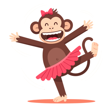 Playful Monkey Dancing in a Colorful Tutu, Exuding Joy and Fun in a Whimsical Animal Concept png