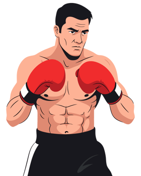 Athletic Male Boxer in Action Pose Ready for Competition, Showcasing Strength and Muscular Build in a Dynamic Sports Setting png