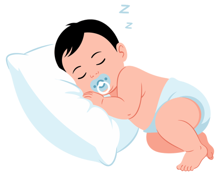 Cute Baby Sleeping Peacefully on Pillow with Pacifier, Adorable Infant in Light Blue Diaper, Soft Dreamy Atmosphere for Family and Parenting Themes png