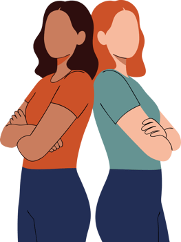 Empowering Illustration of Two Women Back to Back Symbolizing Strength, Independence, and Teamwork in a Modern Concept Design png