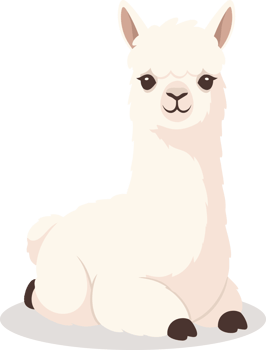 Cartoon Illustration of a Friendly Llama Sitting Calmly, Ideal for Animal Concepts and Children's Themes png