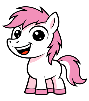 Adorable Cartoon Pony Character with Pink Mane and Tail, Symbolizing Fantasy and Childhood Joy in a Whimsical Design png
