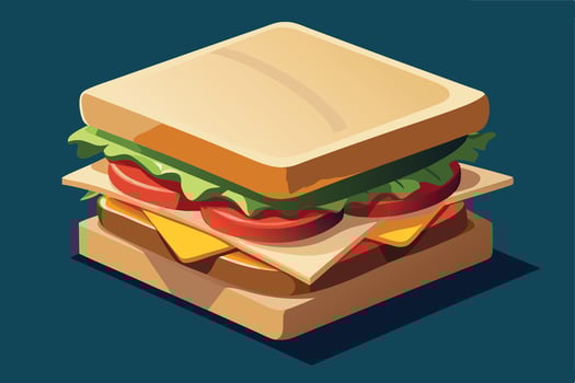 Delicious Layered Club Sandwich with Tomato, Lettuce, and Cheese, Appealing Isometric Illustration on Dark Blue Background vector