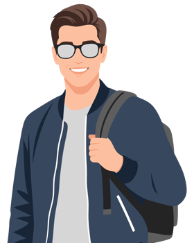 Happy Male Student with Eyeglasses and Backpack Smiling While Engaging in Learning Activities png