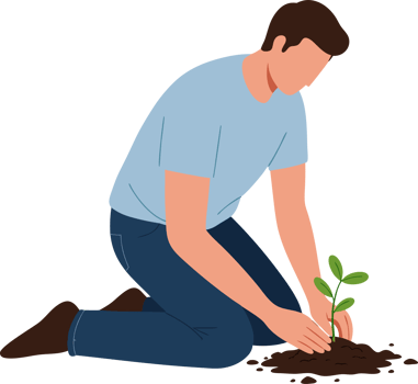 Caring Man Nurturing a Young Seedling in Soil, Emphasizing Growth and Connection to Nature During Gardening png