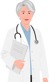 Confident Female Doctor in White Coat Holding Clipboard and Stethoscope Exemplifying Professionalism in Healthcare png