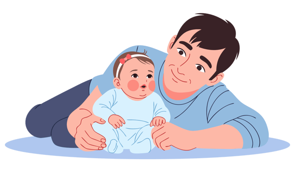 Tender Moments of Parenthood Father and Baby Bonding Playfully on the Floor, Celebrating Family Togetherness and Love png