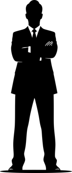 Elegant Silhouette of a Businessman in Suit with Arms Crossed, Symbolizing Confidence and Authority in Corporate Setting png