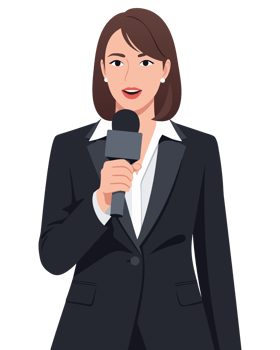 Confident Female Reporter Ready for News Broadcasting with Microphone in Professional Attire, Embodying Modern Communication Skills in Media png