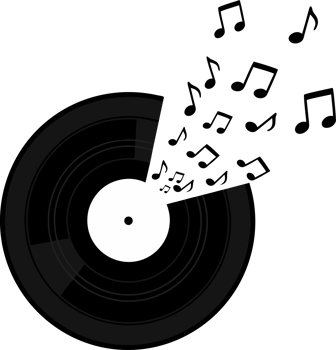 Retro Vinyl Record with Notes and Sound Waves Capturing Melody and Audio Vibes for Entertainment Use png
