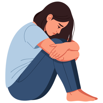 Conceptual Illustration of Lonely Woman Hugging Knees, Portraying Feelings of Depression, Grief, and Despair in a Melancholic Atmosphere png