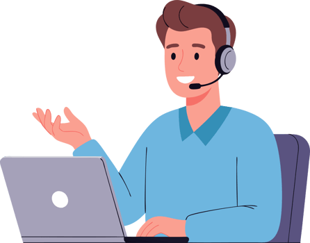 Smiling Man with Headset Providing Online Customer Service Support through Communication via Laptop in a Modern Workspace Setting png