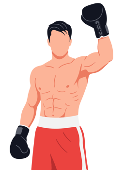 Dynamic Representation of a Boxer Raising a Gloved Hand Celebrating Victory in a Sport Symbolizing Strength and Determination png