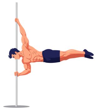 Intense Bodyweight Workout of a Strong Man Performing a Flag Hold on a Vertical Pole for Calisthenics Training png