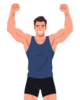 Celebrating Muscular Achievement and Triumph of a Strong and Healthy Man Raising Arms in Victory and Joyous Exuberance png