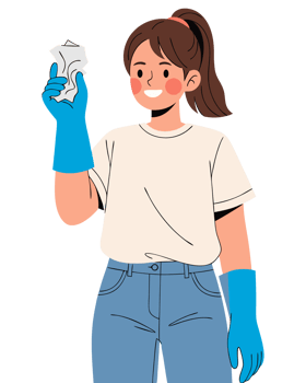 Young Woman Wearing Rubber Gloves Engaging in Housework, Promoting Hygiene and Sanitation While Smiling and Holding a Cleaning Cloth png