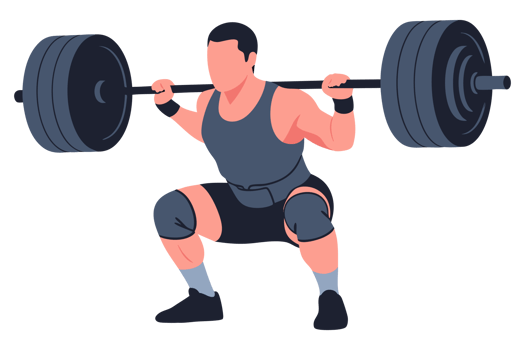 Strong Man Performing Barbell Squat for Weightlifting Workout in Gym Setting with Focus on Strength Training and Fitness Regimen png