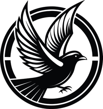 Black bird flying within a circular emblem wings vector