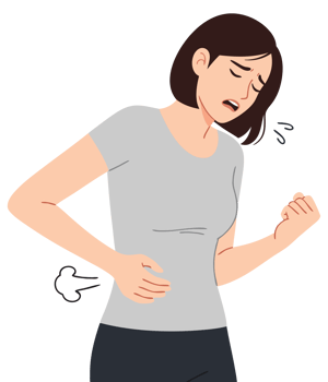 Woman Experiencing Stomach Pain and Discomfort While Gripping Her Side with a Frown on Her Face in a Simple Illustrative Style png
