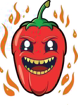 Fiery chili pepper character with wide grin cartoon vector