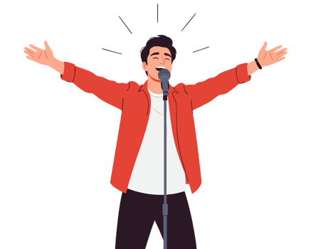 Enthusiastic Male Singer Performs Passionately at a Concert, Engaging the Audience with Powerful Vocals and Dynamic Stage Presence for an Unforgettable Entertainment Experience png