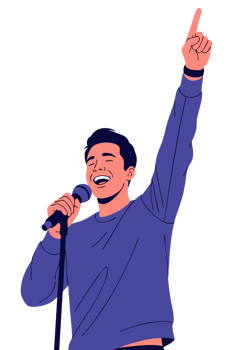 Joyful Male Performer Singing at a Concert, Capturing the Essence of Entertainment and Happiness in a Dynamic Karaoke Environment png