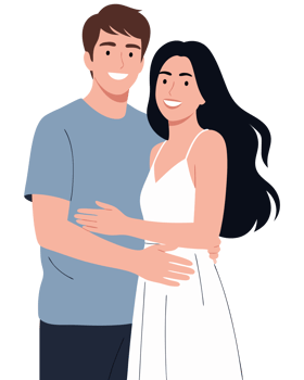 Happy Couple Embracing in Love and Togetherness Showcasing Connection, Joy, and Partnership in a Bright and Cheerful Illustration png