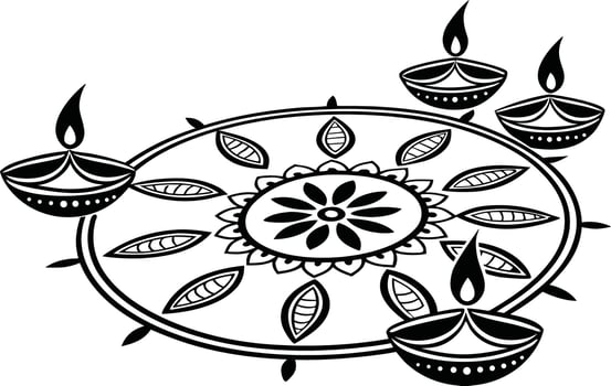 Diwali Lamps Silhouette Design Featuring Traditional Festival Oil Diyas and Candles vector