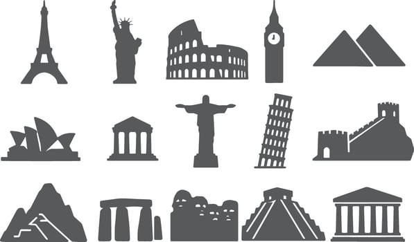 Famous landmarks world travel icons paris statue vector