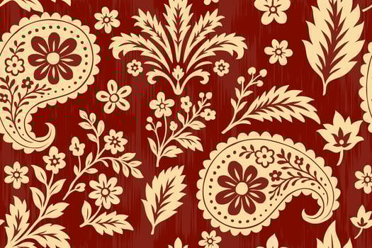 Floral paisley pattern on red background vector