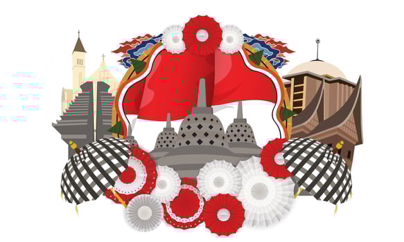 Indonesian Independence Day celebration decoration with Indonesian culture and religion vector