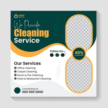 Cleaning service social media post banner template. Home cleaning business marketing square flyer design vector