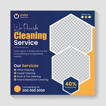 Cleaning service social media post banner template. Home Cleaning social media post banner. Cleaning service marketing post banner design vector