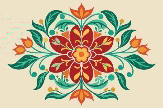 Vibrant Red and Teal Floral Design A Cheerful, Symmetrical Flower Arrangement in a Retro Style vector