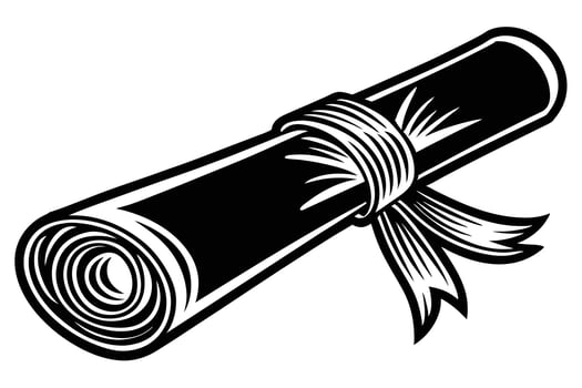 Elegant Black and White Illustration of a Rolled Diploma Tied with a Ribbon, Symbolizing Academic Achievement and Graduation Success vector