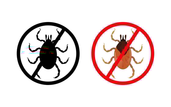Stop sign and mite, encephalitis, lyme disease, infection vector