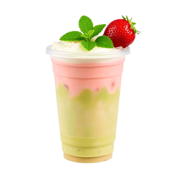 A strawberry milkshake with a strawberry on top png