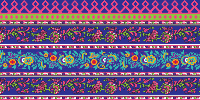 Abstract Digital Hand Drawn repeat border illustration. Indian, geometric, ethnic and floral border ready vector