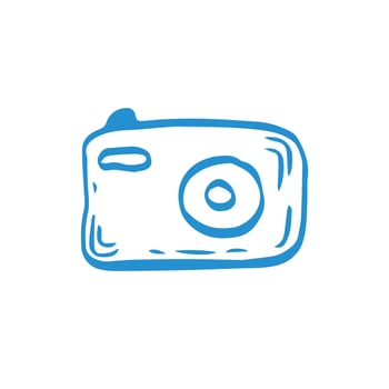 Doodle blue camera illustration. Whimsical isolated art vector